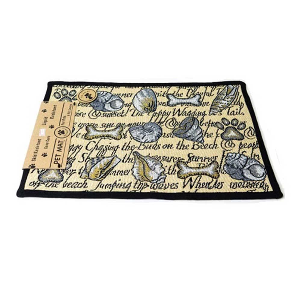 PB Paws & Co. Tapestry Pet Mat featuring Seashore Dogs pattern, showcasing vibrant colors and a cozy design for pets.
